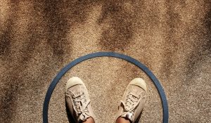feet in a circle, deciding which way to go