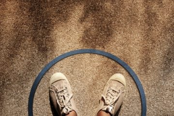 feet in a circle, deciding which way to go